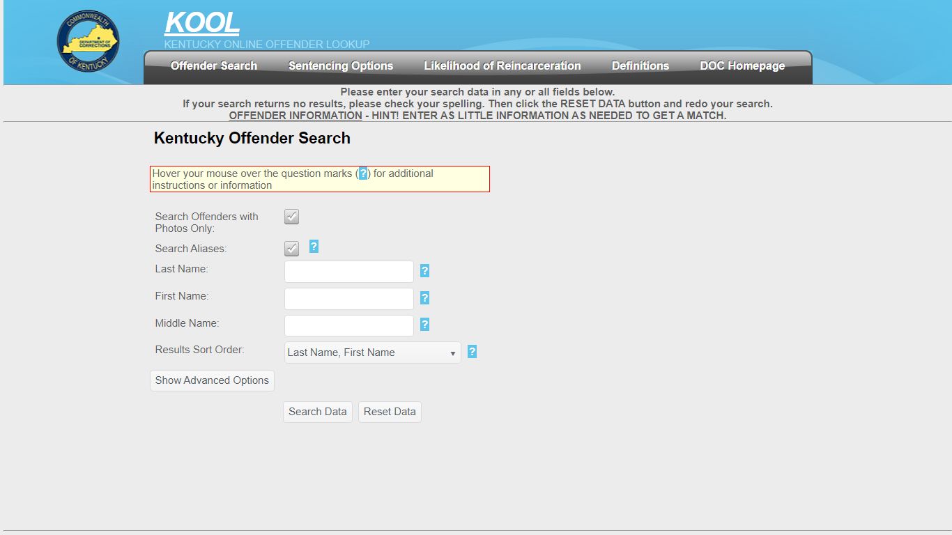Search - Kentucky Department of Corrections - Offender Online Lookup System